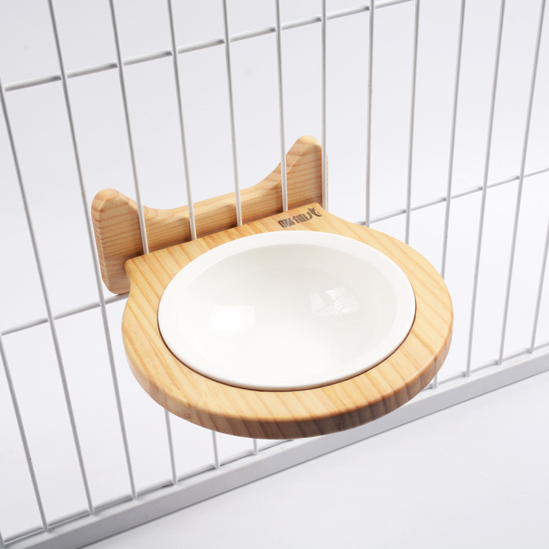 Ceramic Pet Bowl with Wooden Stand Ceramic Pet Bowl with Wooden Stand