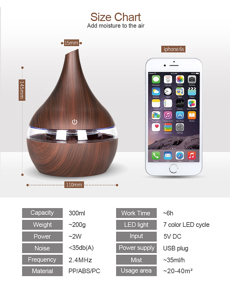 Wood-Grain LED Oil Diffuser